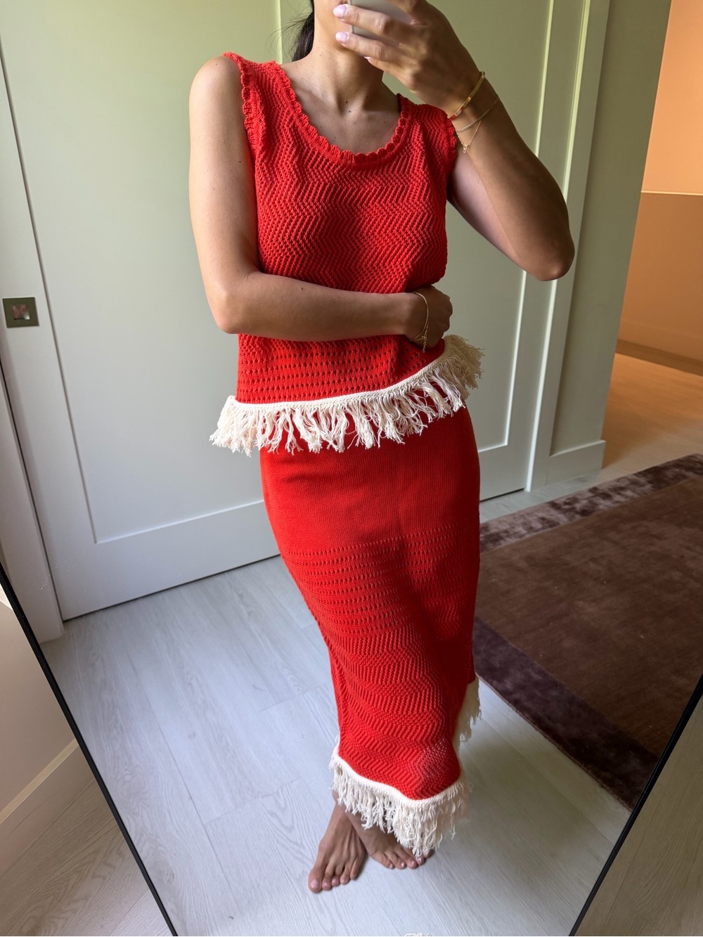Bcbg Knit Fringe Midi Skirt and top